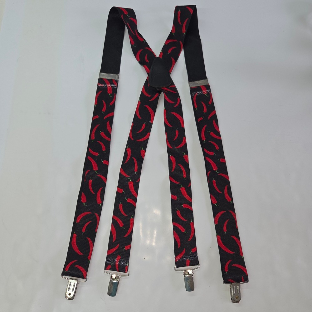 SuspenderStore Chili Pepper Suspenders Mens OSFM Black Red‎ X-Back 1.5 Inch Wide